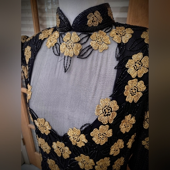 Brand New Hand Beaded Gown, Black and Gold, by Fleur de Paris, New Orleans - Picture 2 of 16